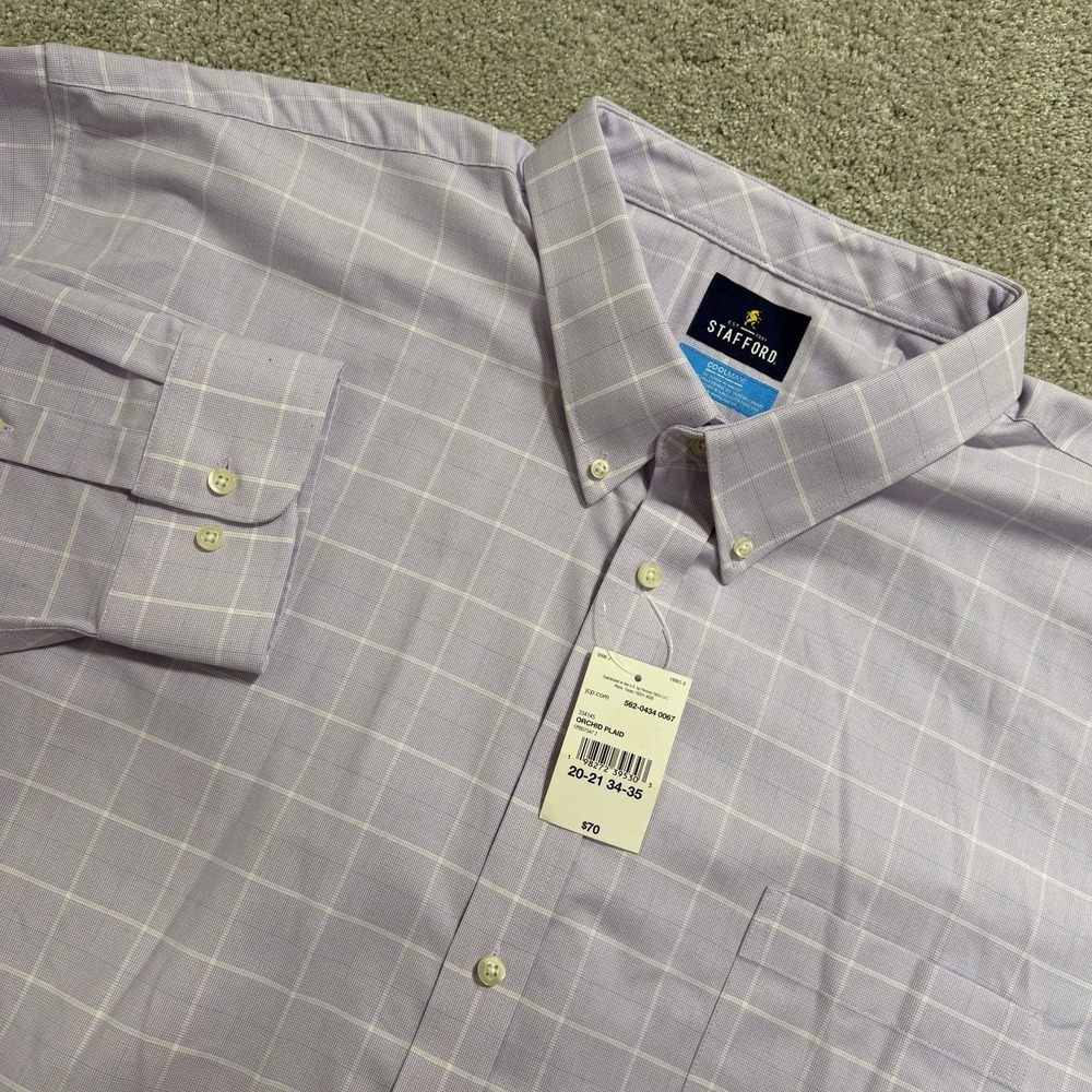 Stafford Coolmax Dress Shirt Mens Size 4XL 20-21 34-35 Orchid Plaid Purple NWT